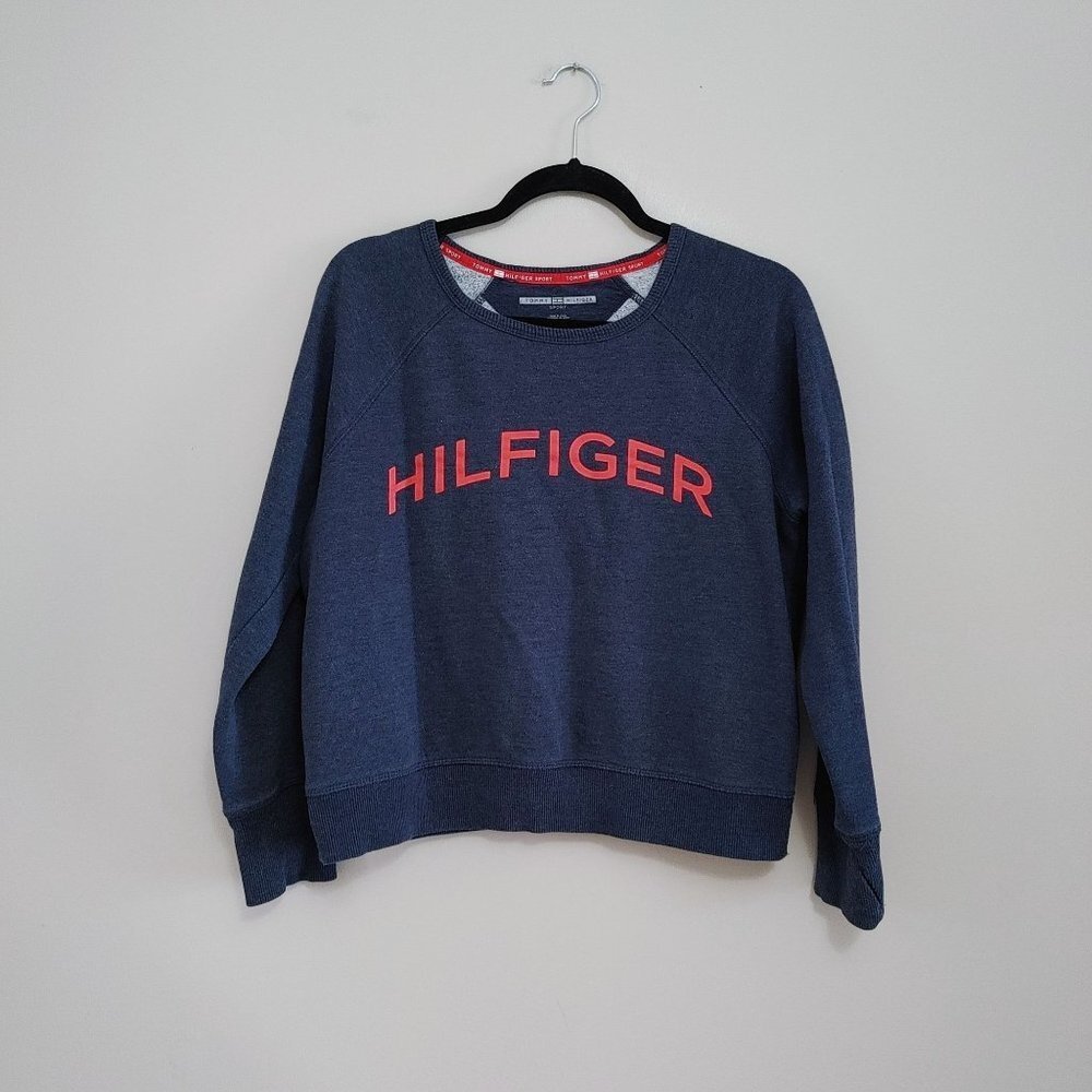 Tommy Hilfiger Sport Women's Crew Neck Cropped Sweatshirt  Size Medium Blue